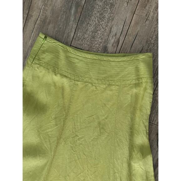 Talbots Lime Green Linen Lagenlook Flare Midi Skirt Size 2 - Picture 4 of 8